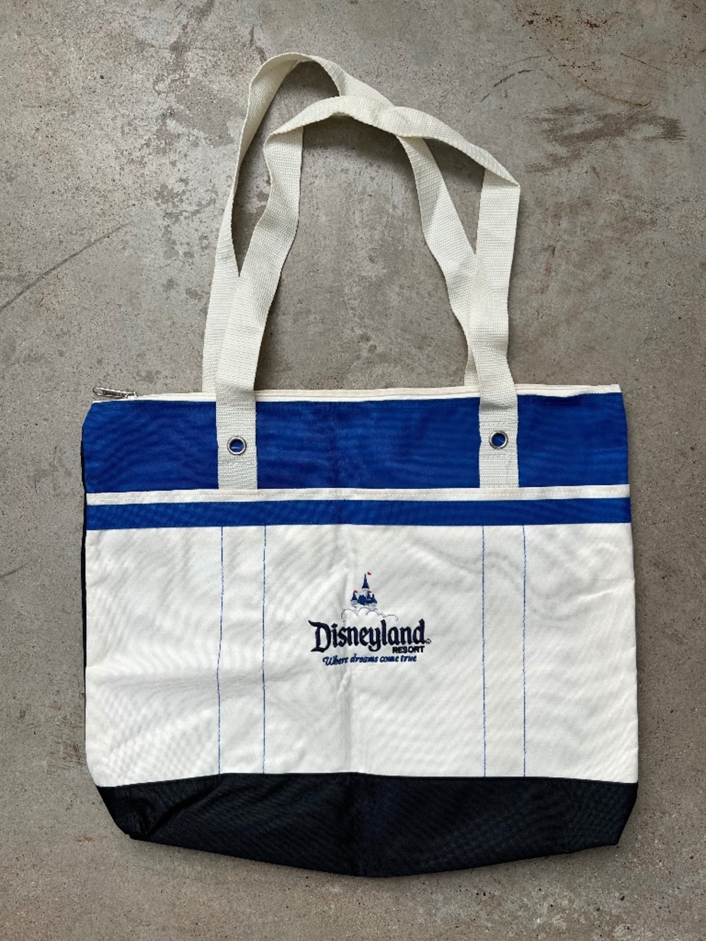 Disneyland Resort "Where Dreams Come True" BlueWhite Embroidered Canvas Tote Bag